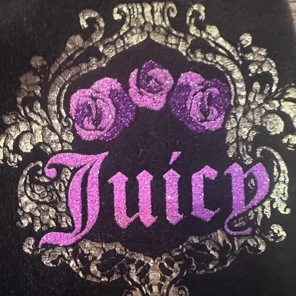 Juicy Couture Girl’s Black Velour Matching Sweatsuit With Kangaroo Pockets. Med
